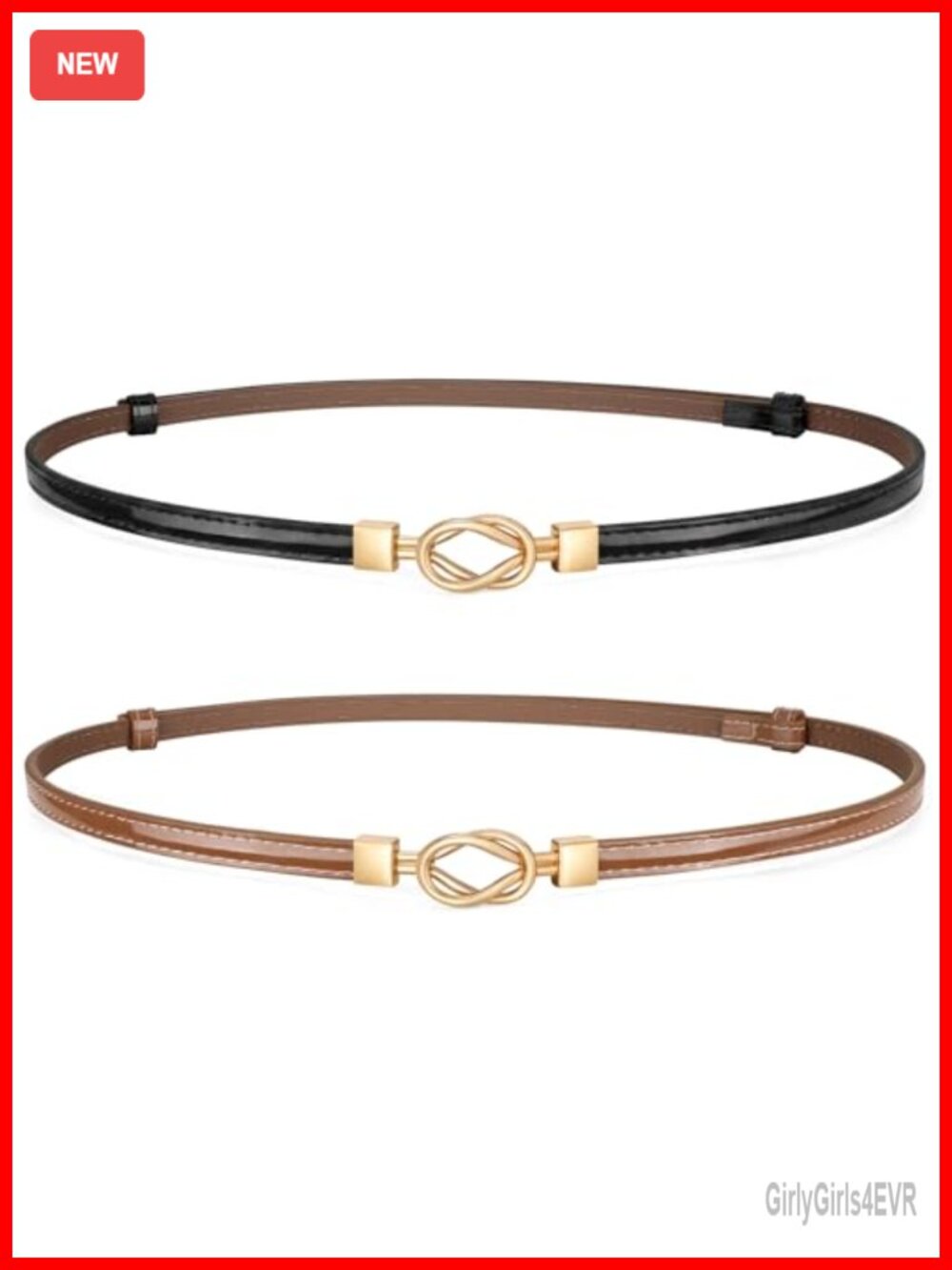 Thin Leather Waist Belt with Gold Interlock Buckle for Women